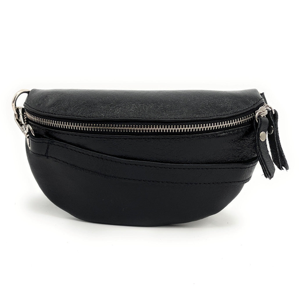 Sac banane en cuir irisé LOU Noir irisé
