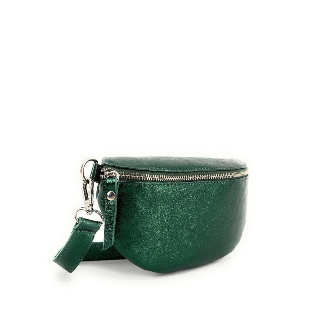 Sac banane en cuir irisé LOU Vert forêt