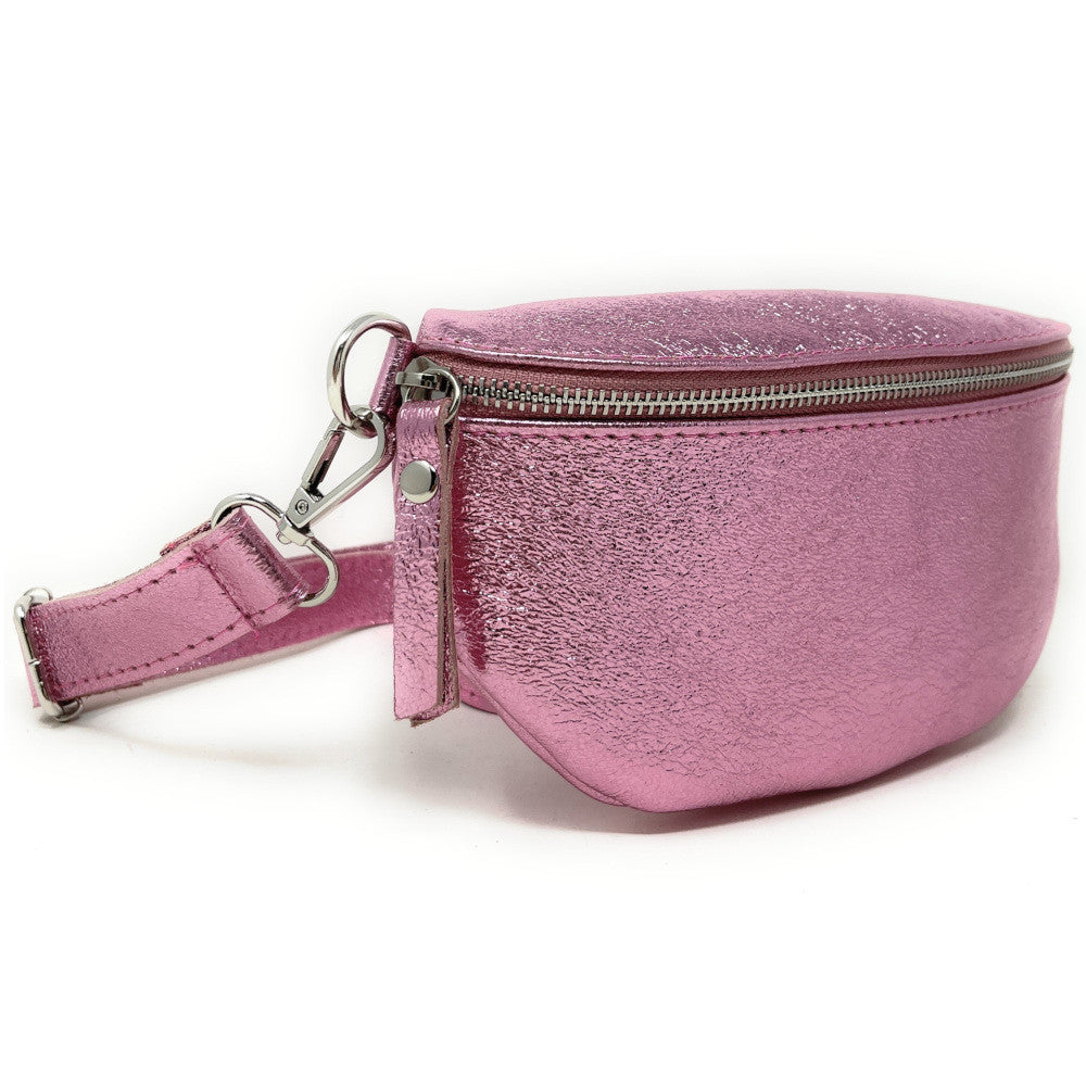 Sac banane en cuir irisé LOU Rose pâle irisé