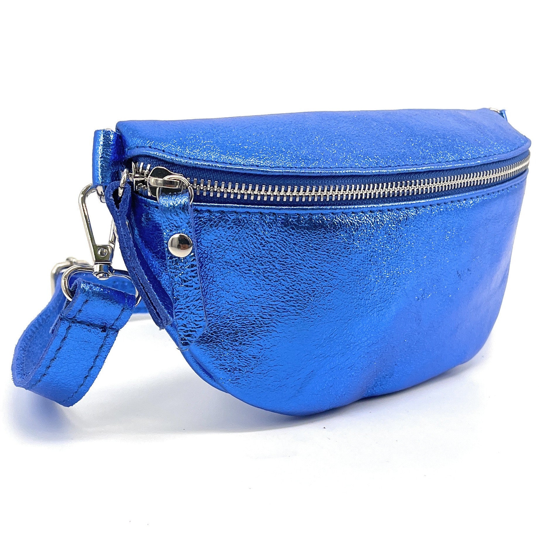 Sac banane en cuir irisé LOU Bleu roi irisé