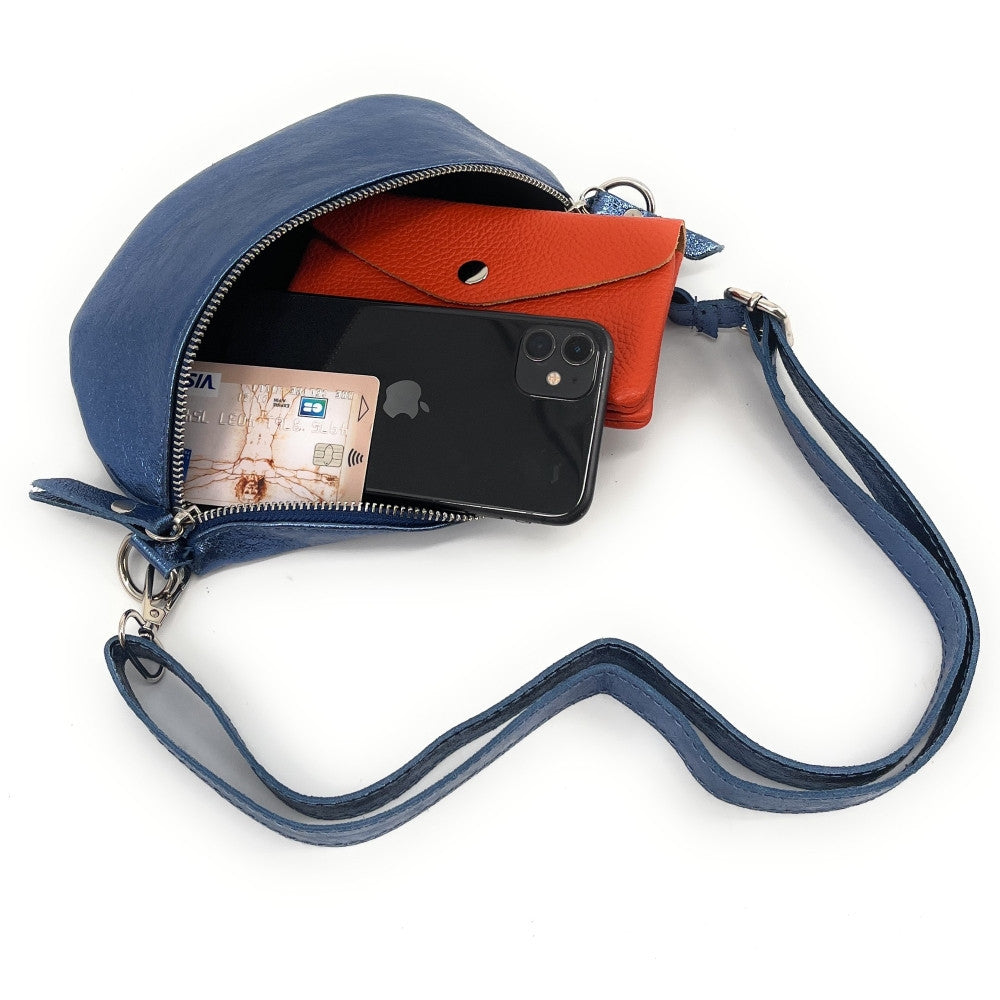 Sac banane en cuir irisé LOU Bleu cobalt