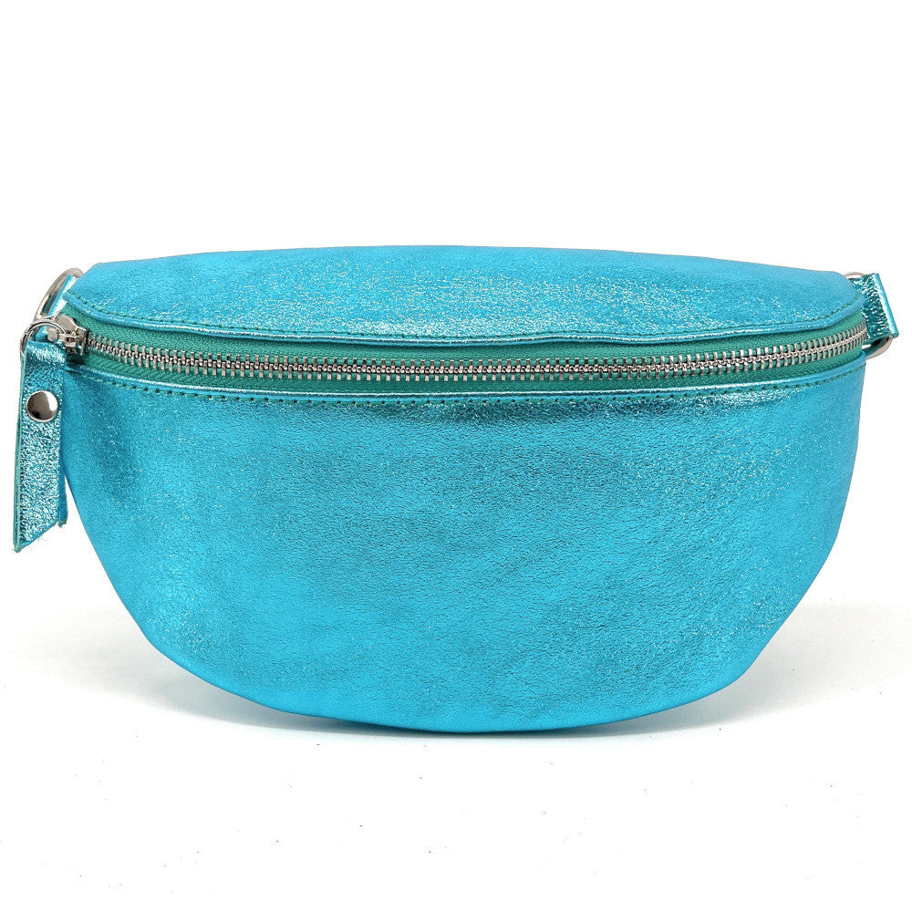 Sac banane en cuir irisé LOU Turquoise irisé
