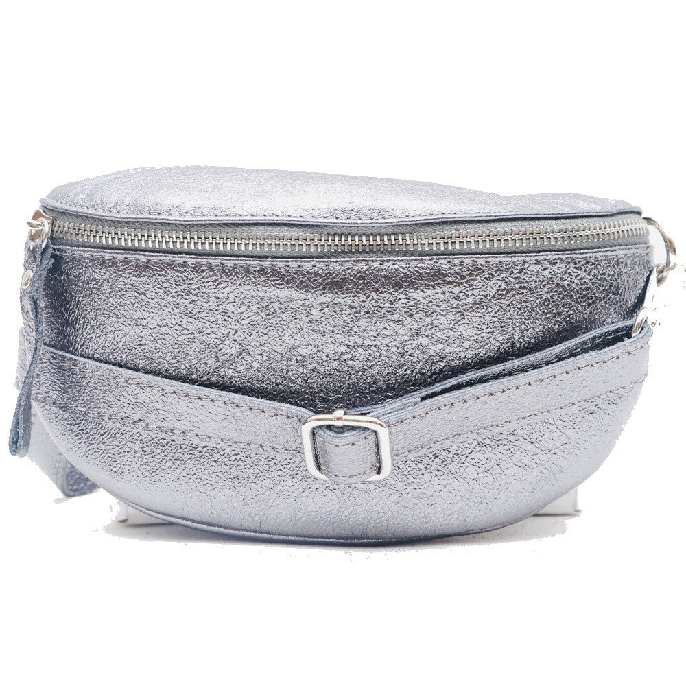 Sac banane en cuir irisé LOU Argent clair