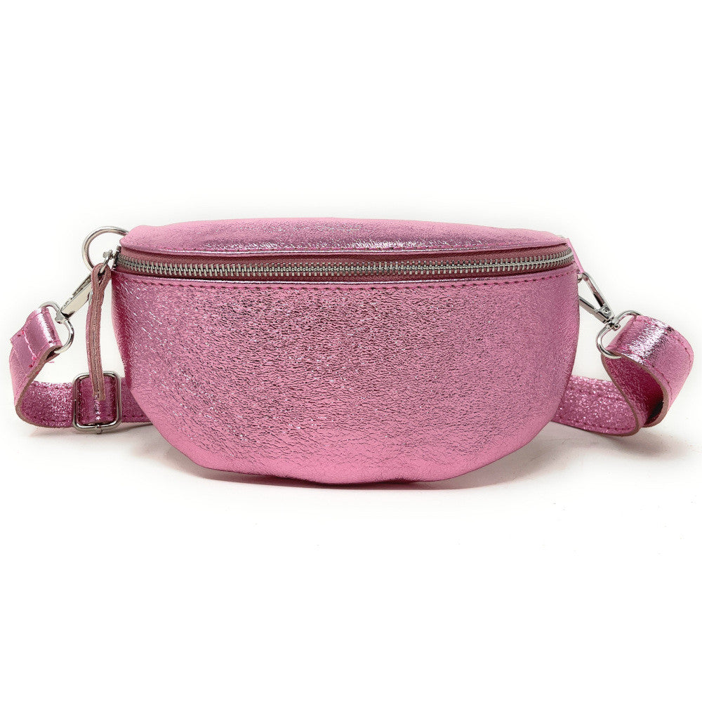 Sac banane en cuir irisé LOU Rose pâle irisé