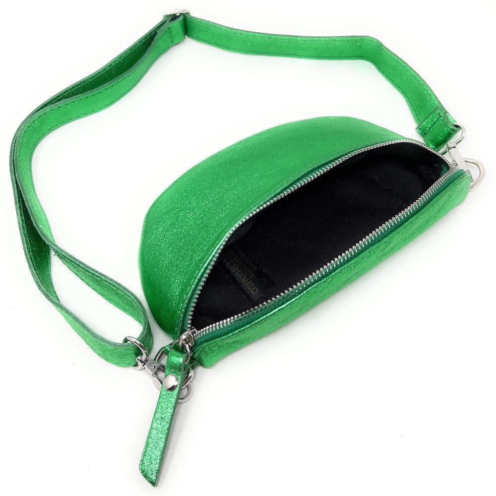 Sac banane en cuir irisé LOU Vert anglais irisé