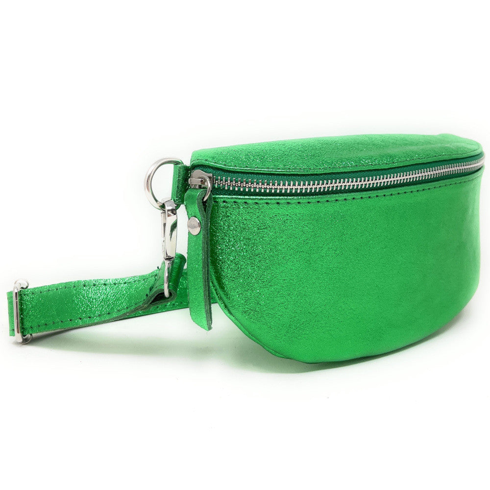 Sac banane en cuir irisé LOU Vert anglais irisé