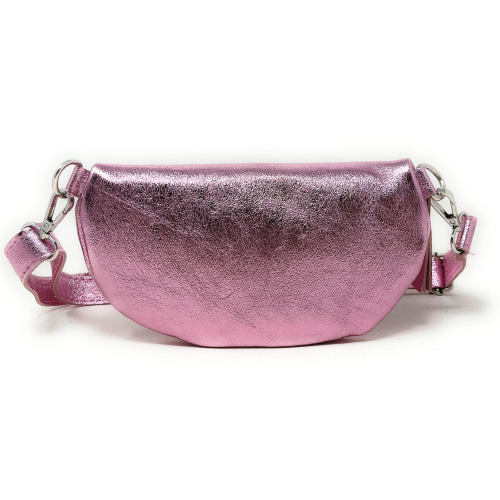 Sac banane en cuir irisé LOU Rose pâle irisé