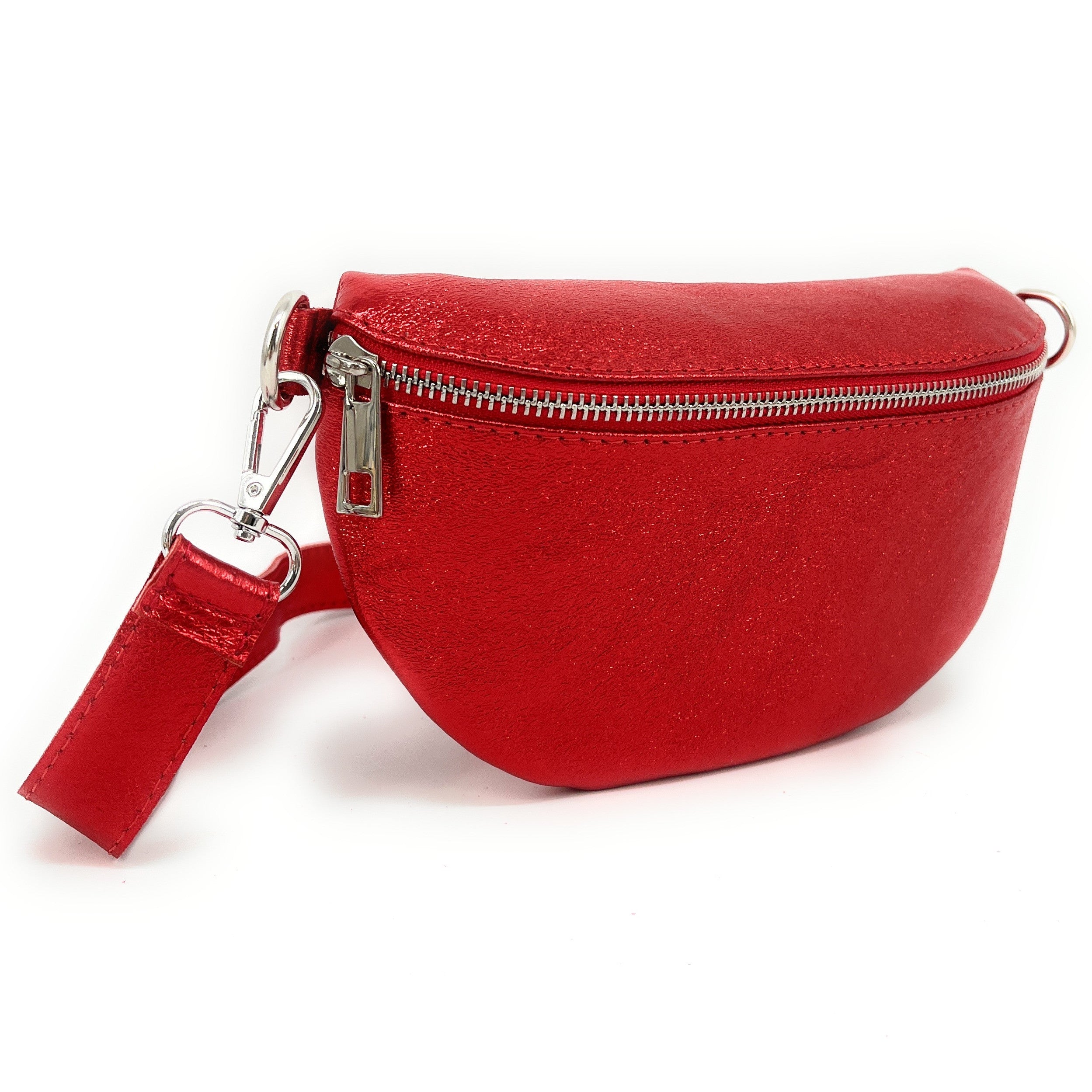 Sac banane en cuir irisé LOU Rouge garance