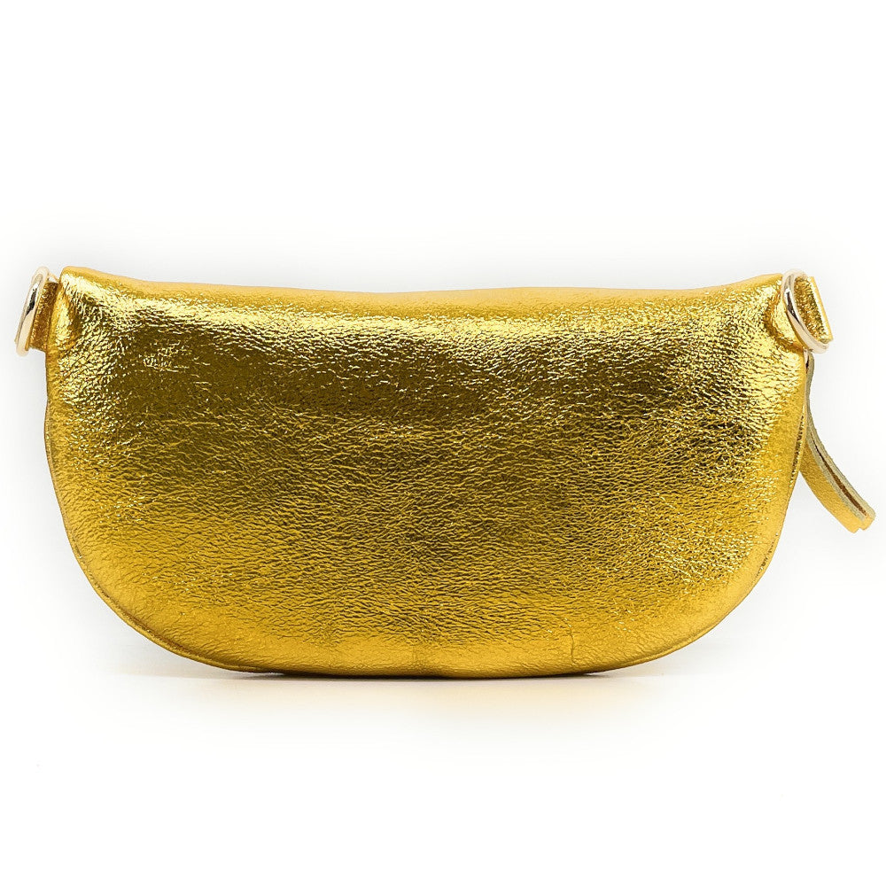 Sac banane en cuir irisé LOU Jaune Moutarde