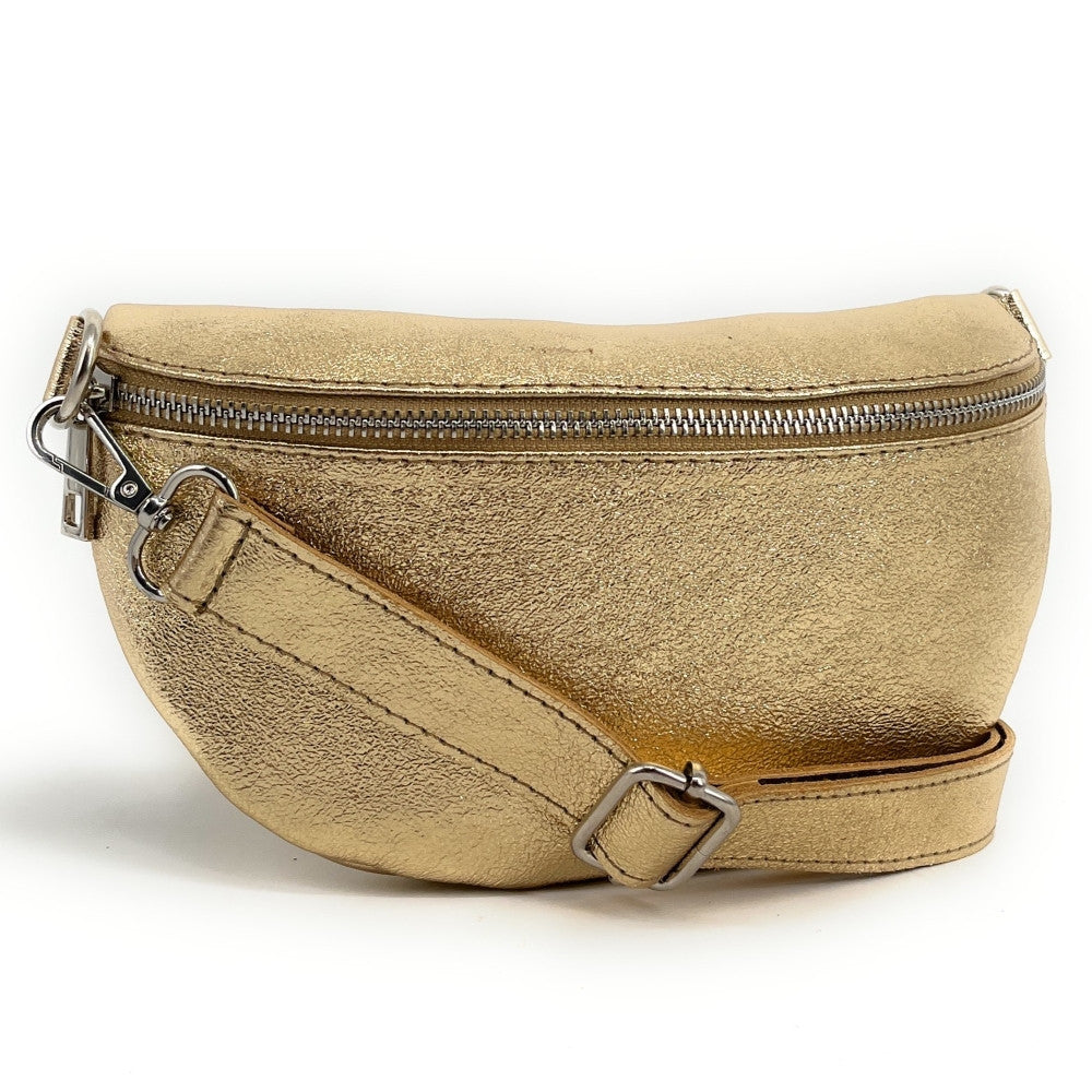 Sac banane en cuir irisé LOU Or pâle
