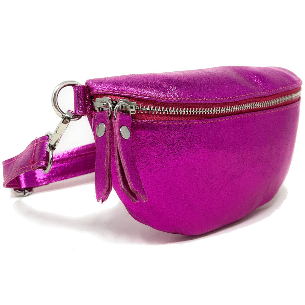 Sac banane en cuir irisé LOU Fuchsia irisé