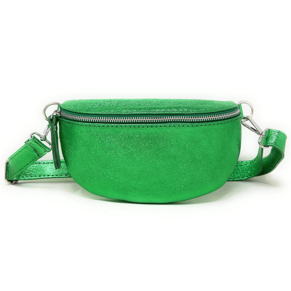 Sac banane en cuir irisé LOU Vert anglais irisé