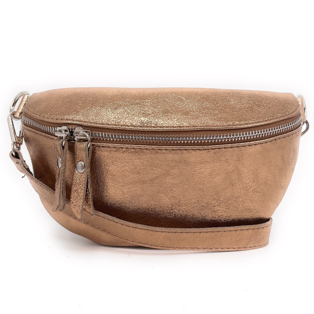 Sac banane en cuir irisé LOU Rose gold