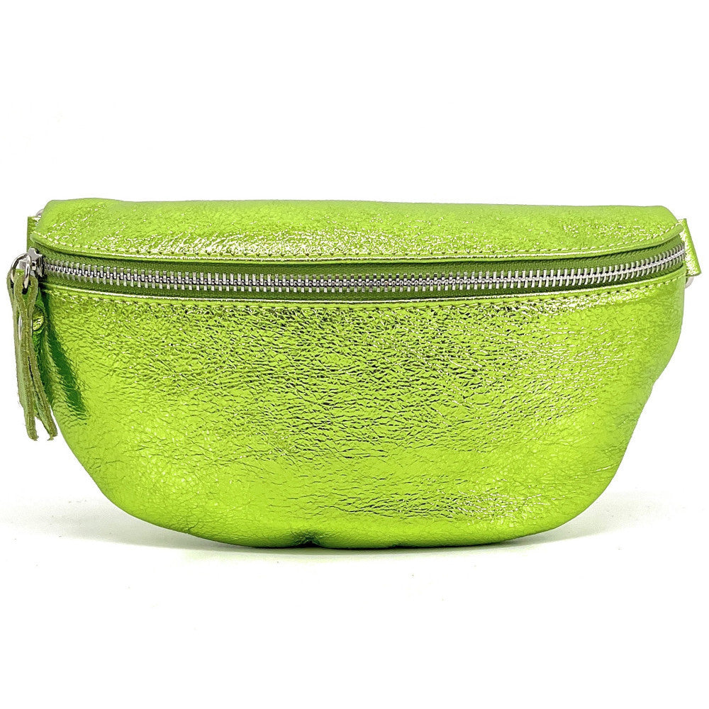 Sac banane en cuir irisé LOU Vert anis