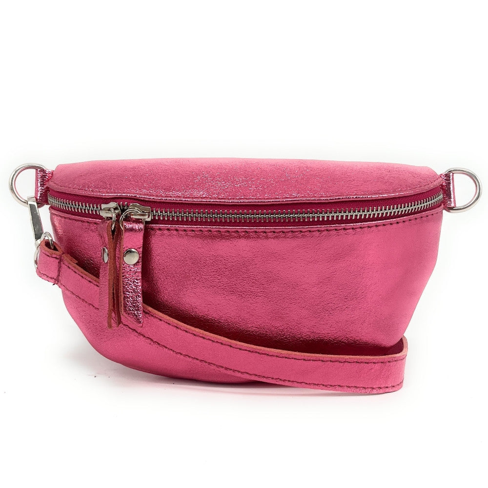 Sac banane en cuir irisé LOU Rose néon