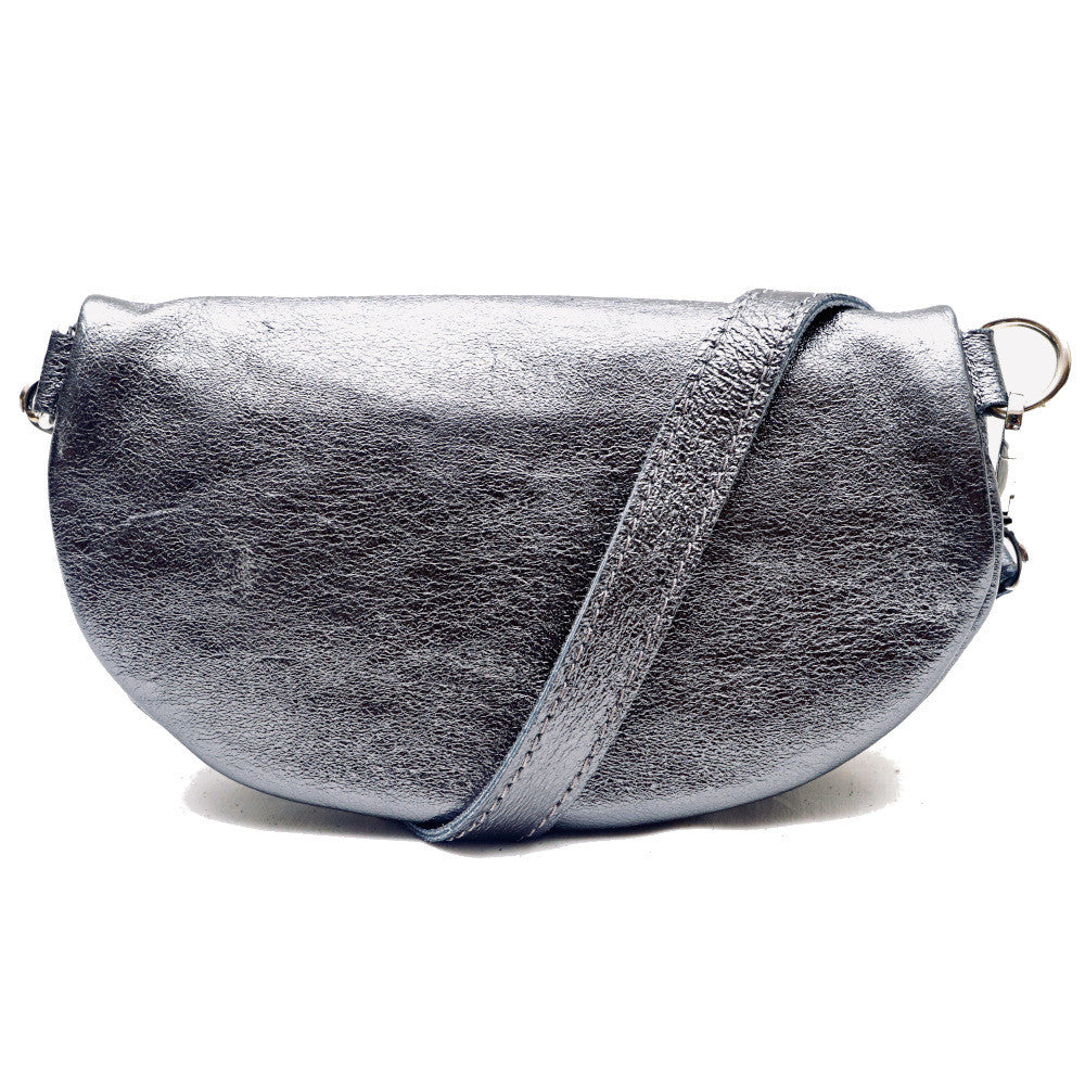 Sac banane en cuir irisé LOU Argent foncé