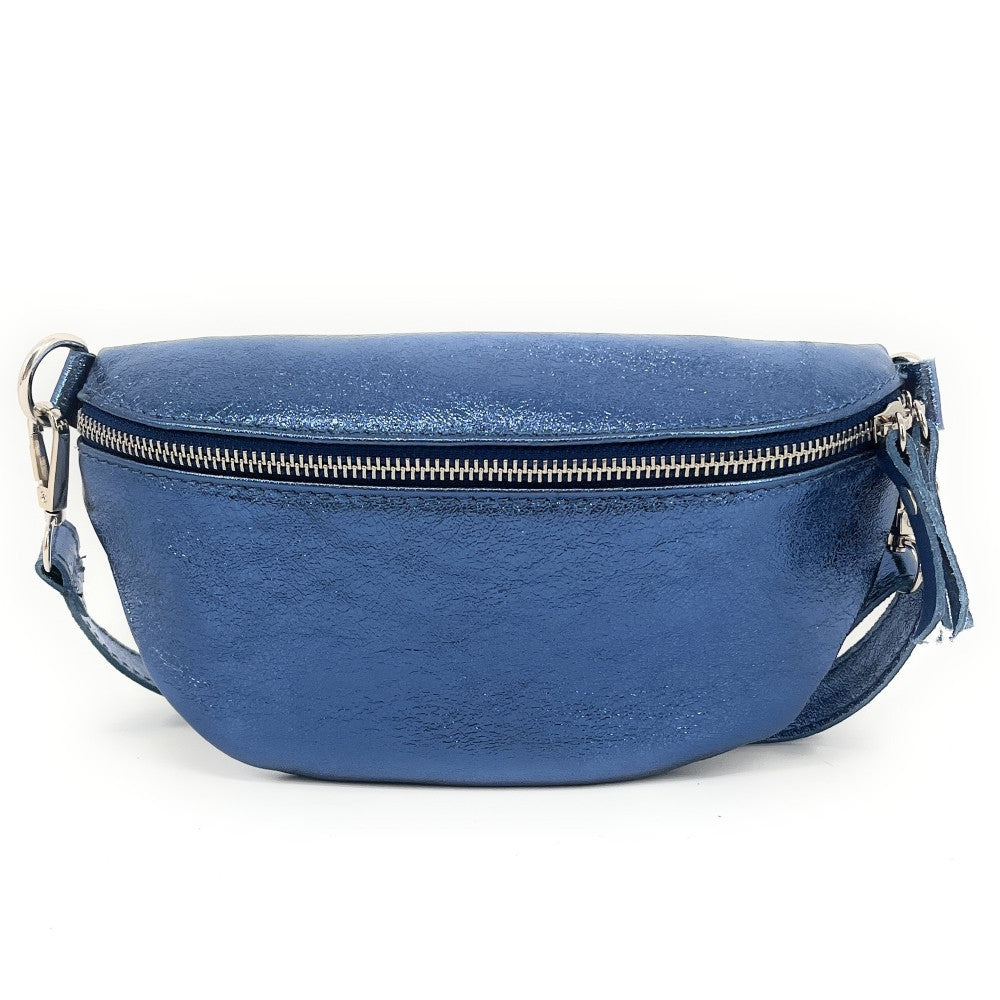 Sac banane en cuir irisé LOU Bleu cobalt