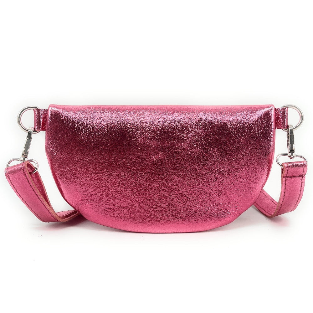 Sac banane en cuir irisé LOU Rose néon
