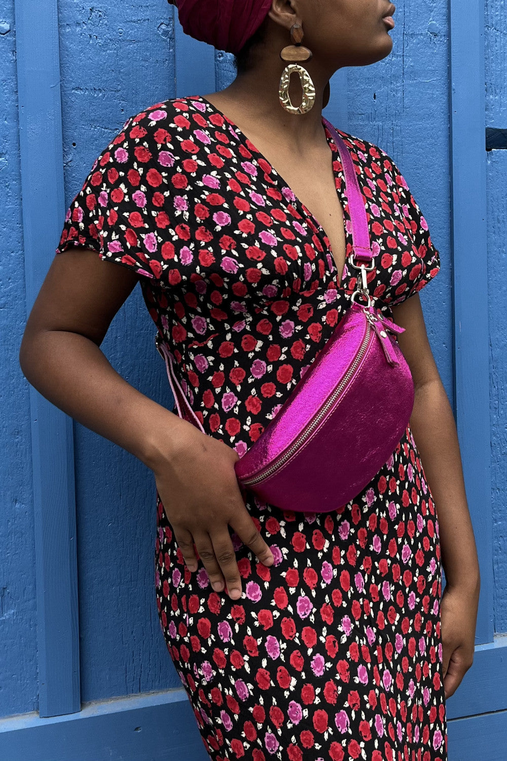 Sac banane en cuir irisé LOU Fuchsia irisé