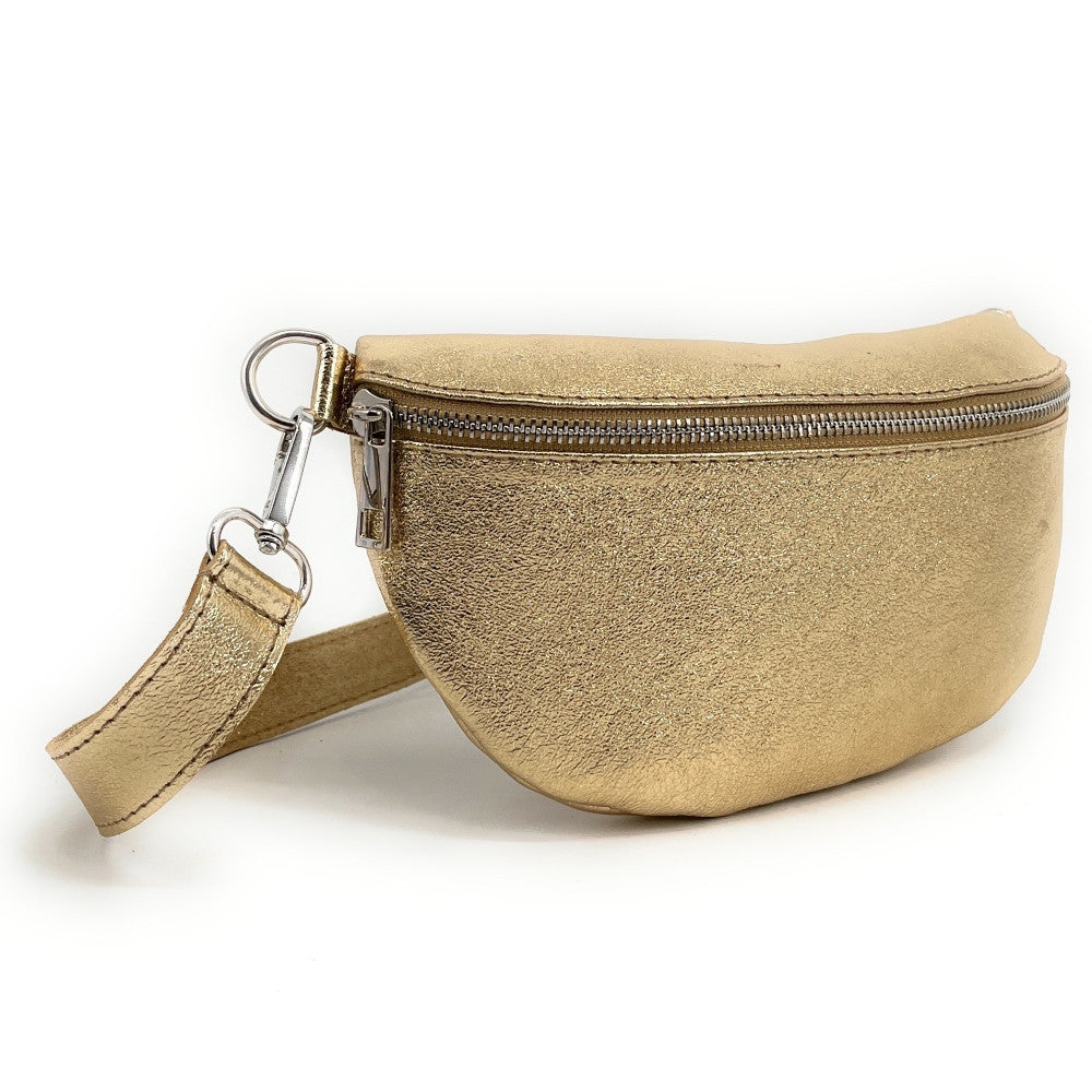 Sac banane en cuir irisé LOU Or pâle