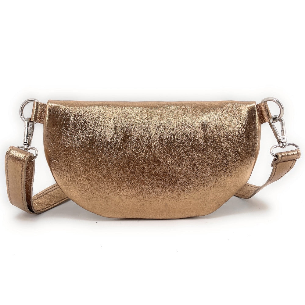 Sac banane en cuir irisé LOU Rose gold