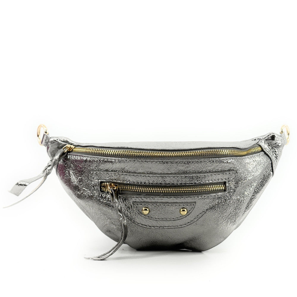 Sac banane en cuir irisé LOUKA GLOW Argent moyen
