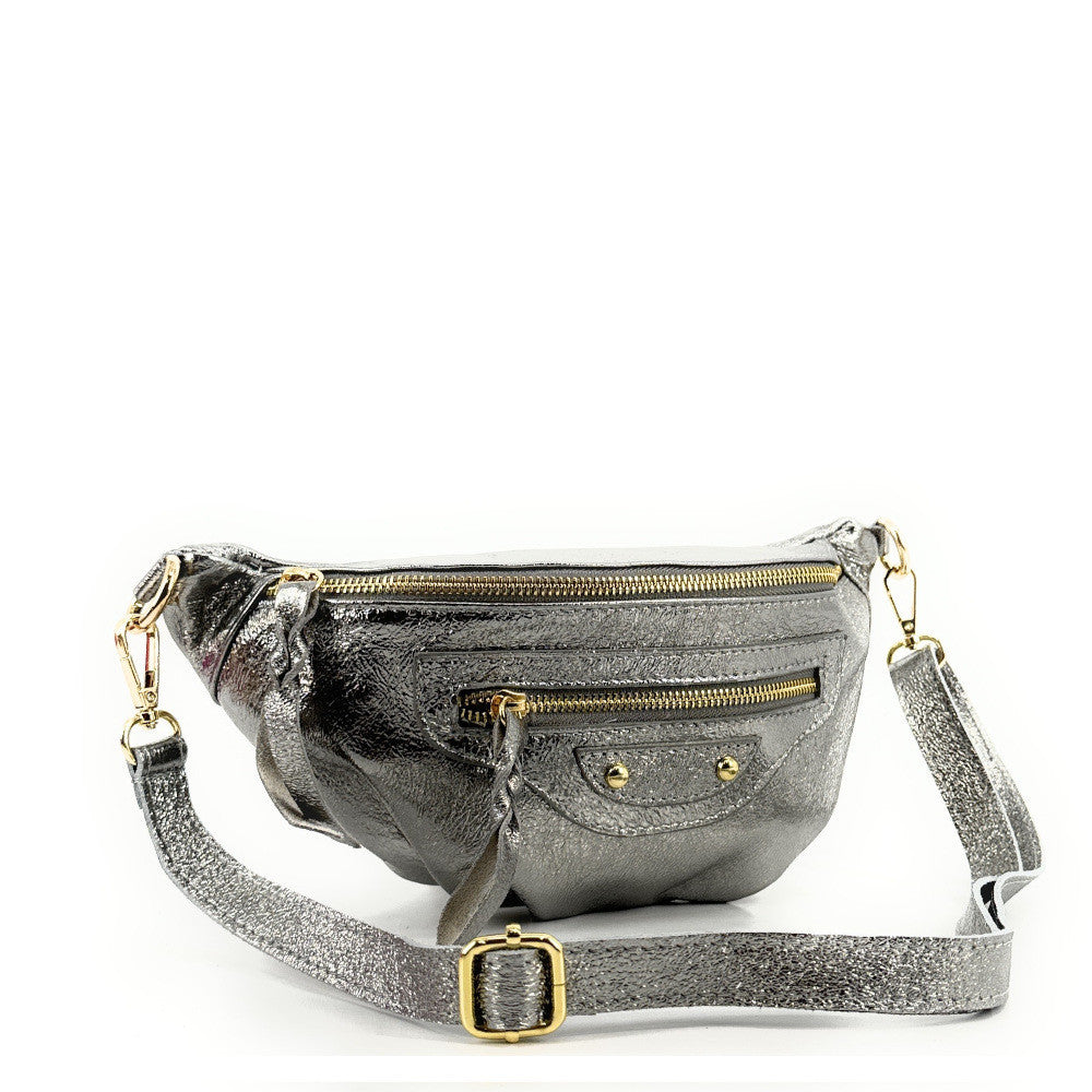 Sac banane en cuir irisé LOUKA GLOW Argent moyen