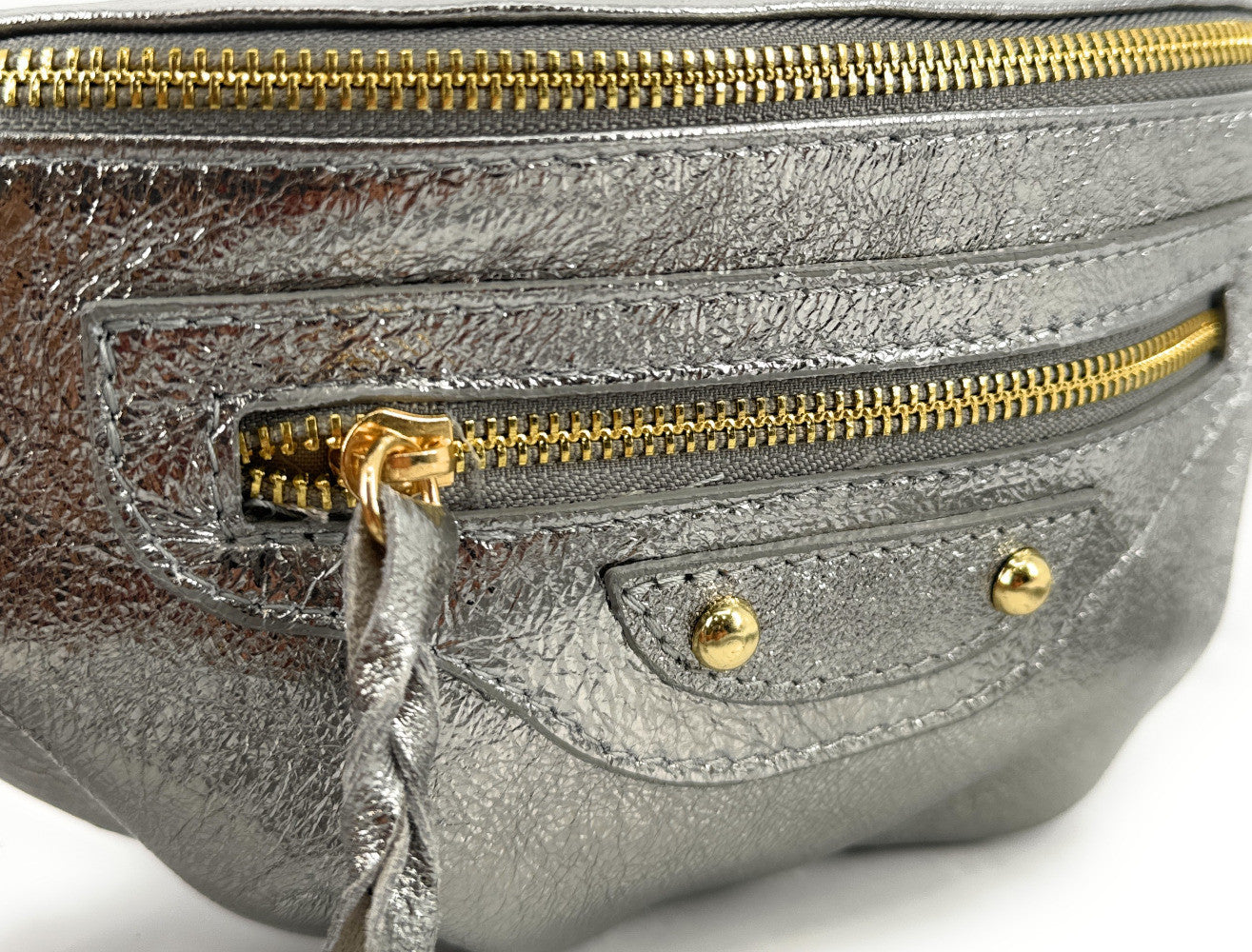 Sac banane en cuir irisé LOUKA GLOW Argent moyen