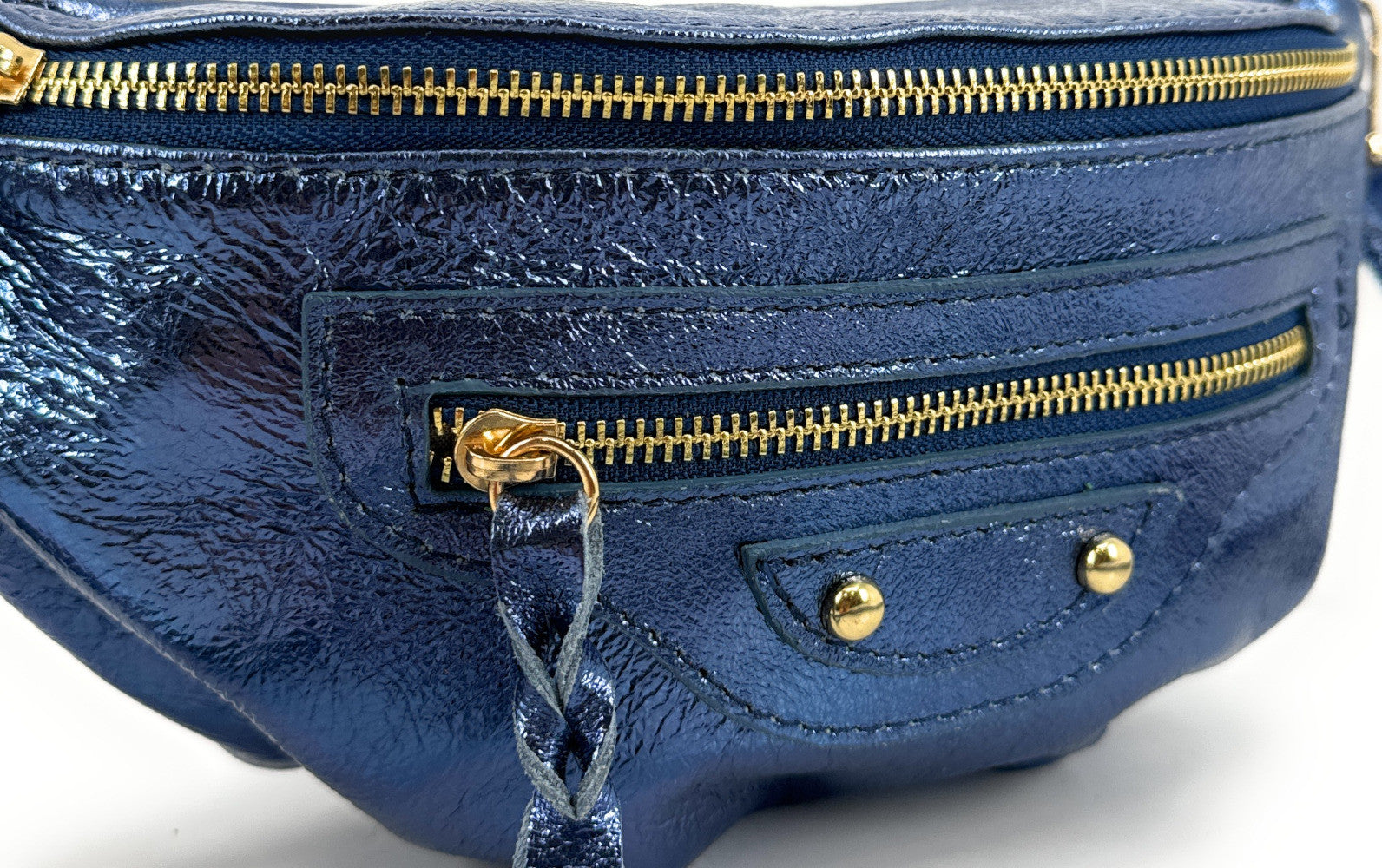 Sac banane en cuir irisé LOUKA GLOW Bleu cobalt