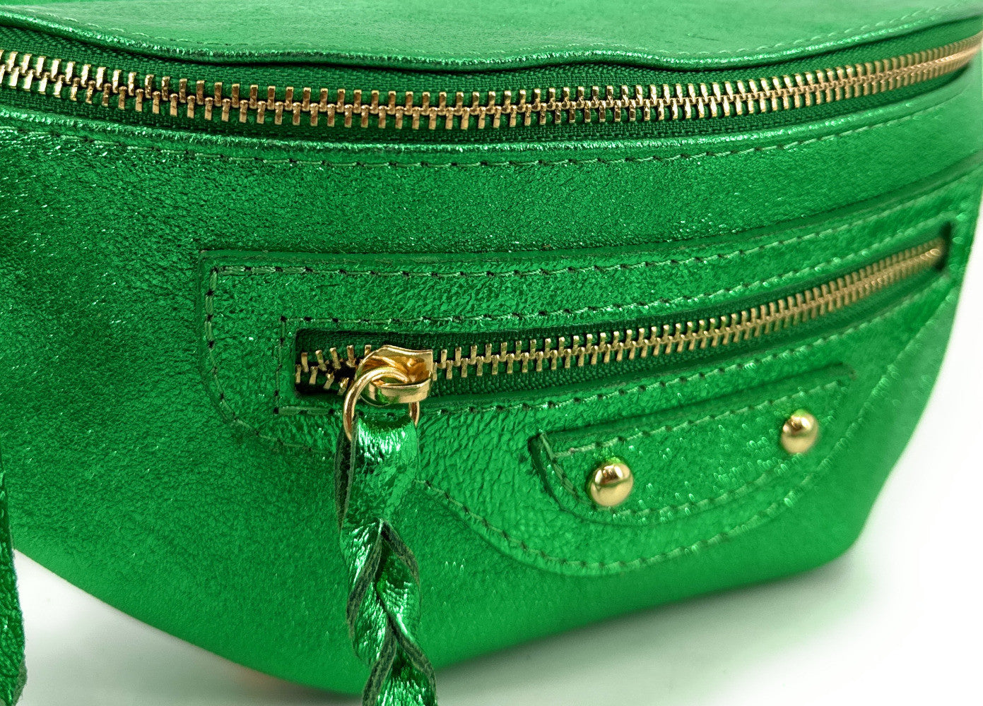 Sac banane en cuir irisé LOUKA GLOW Vert anglais irisé