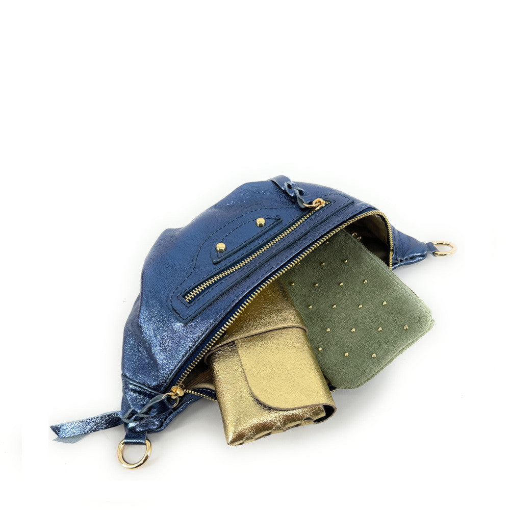 Sac banane en cuir irisé LOUKA GLOW Bleu cobalt