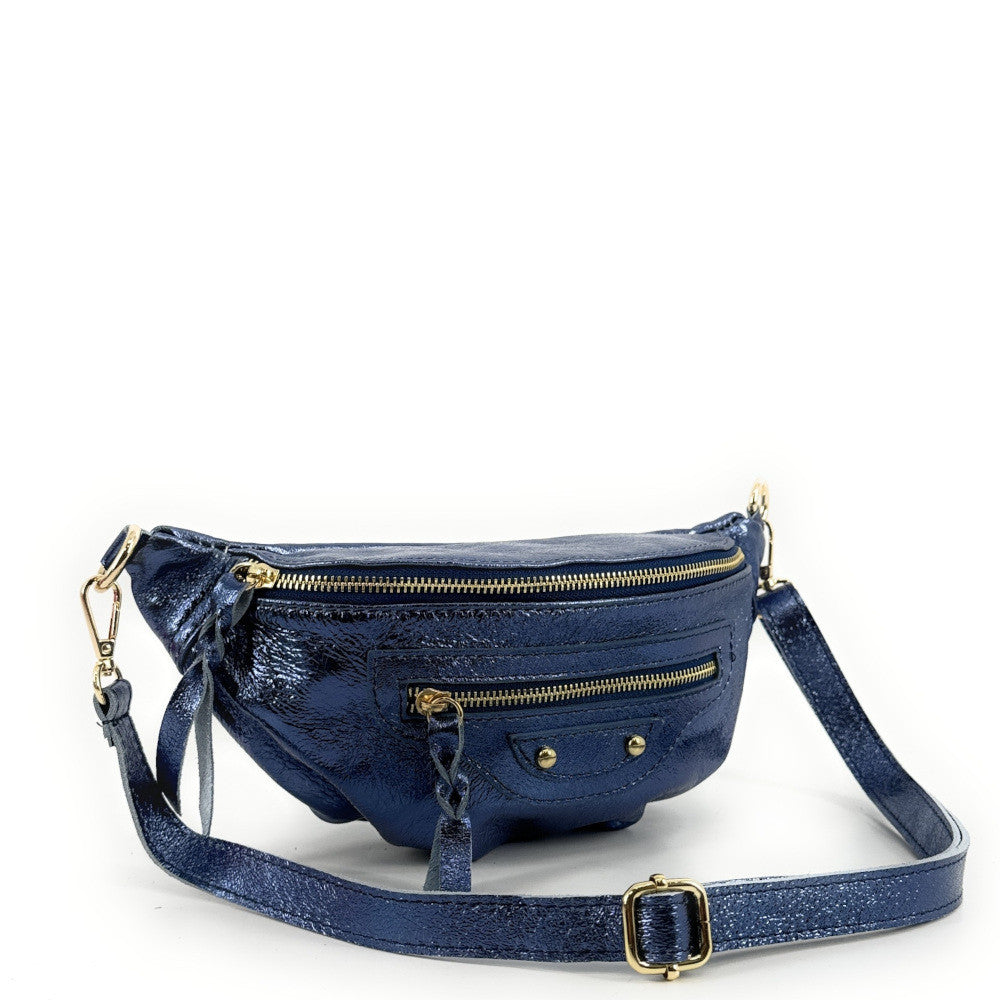 Sac banane en cuir irisé LOUKA GLOW Bleu cobalt