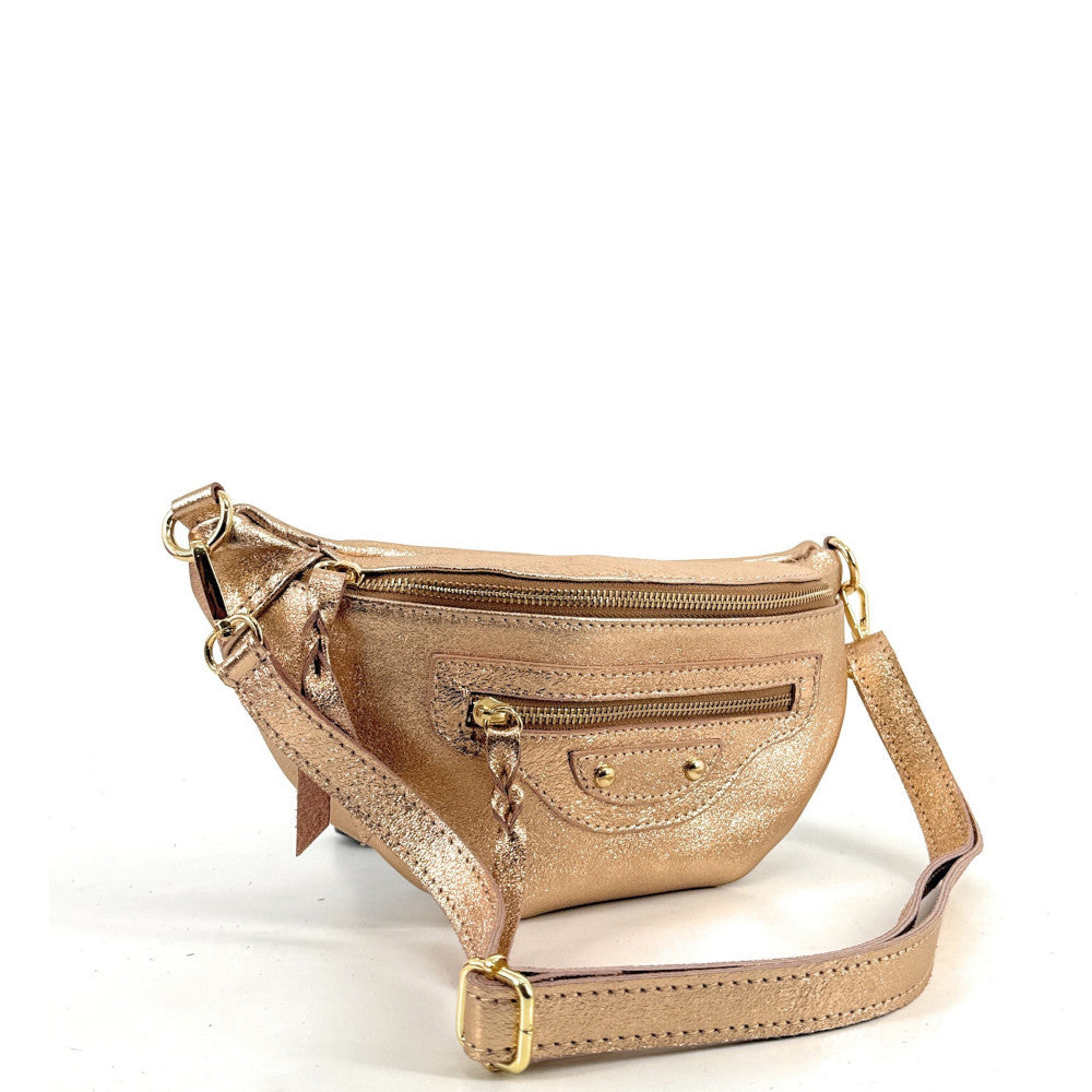 Sac banane en cuir irisé LOUKA GLOW Rose gold