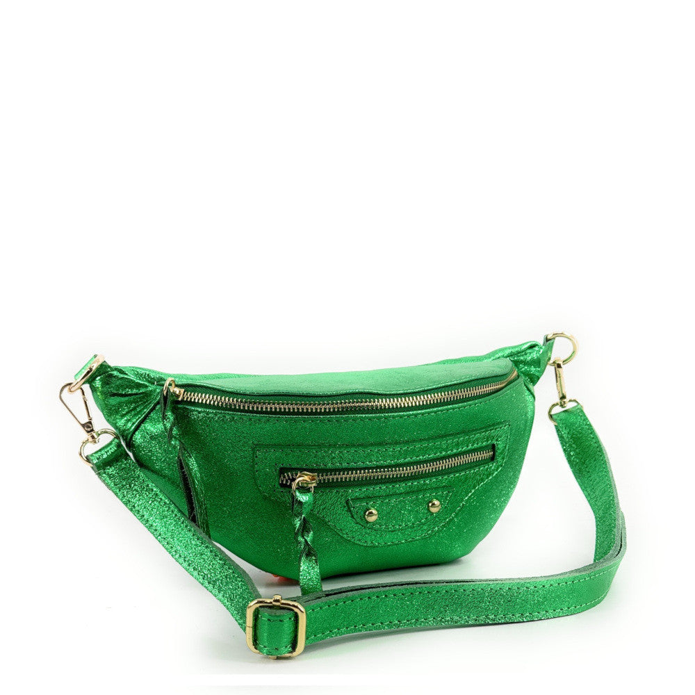 Sac banane en cuir irisé LOUKA GLOW Vert anglais irisé