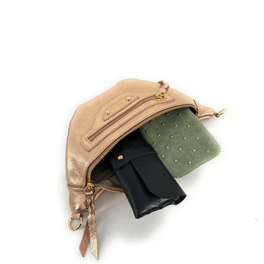Sac banane en cuir irisé LOUKA GLOW Rose gold