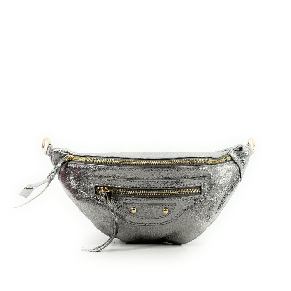 Sac banane en cuir irisé LOUKA GLOW Argent moyen