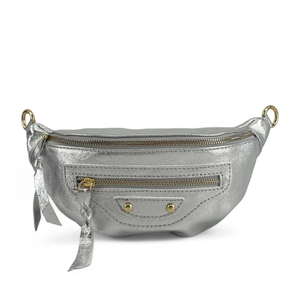 Sac banane en cuir irisé LOUKA GLOW Argent clair