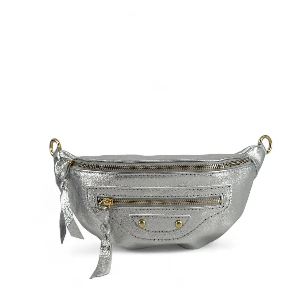 Sac banane en cuir irisé LOUKA GLOW Argent clair