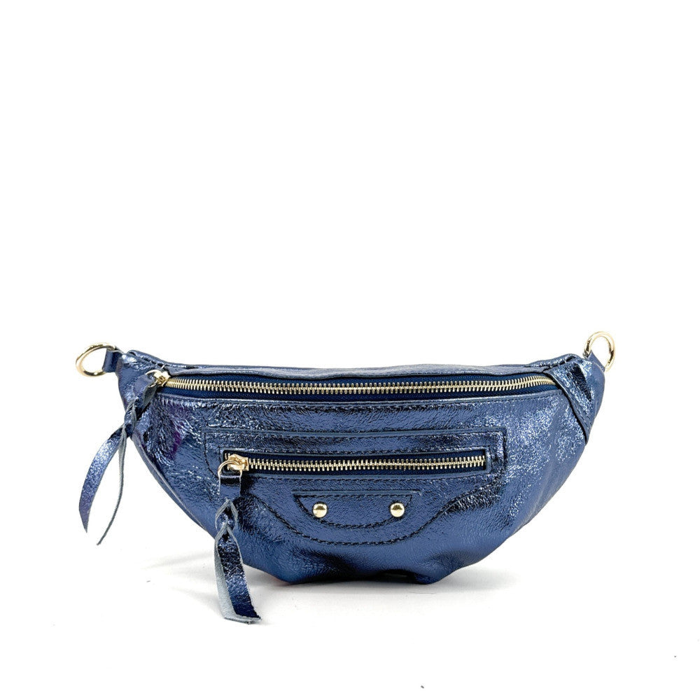 Sac banane en cuir irisé LOUKA GLOW Bleu cobalt