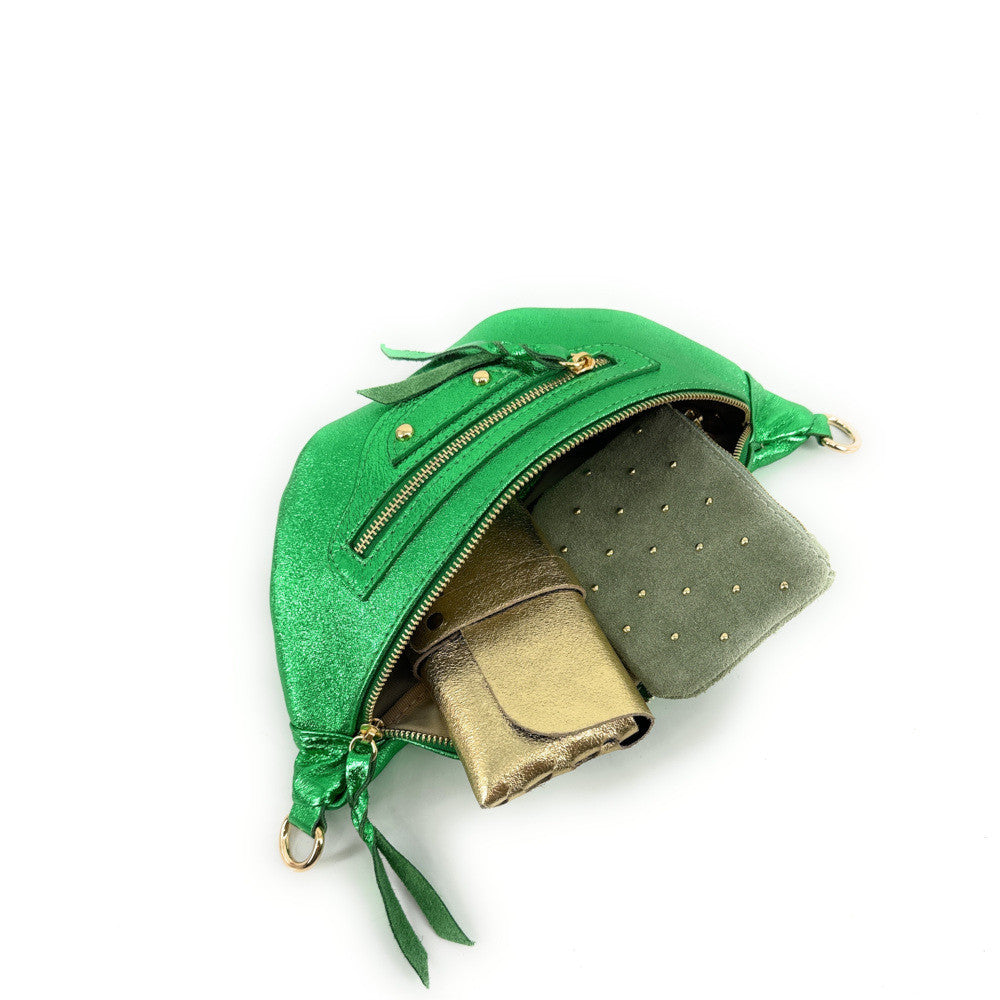 Sac banane en cuir irisé LOUKA GLOW Vert anglais irisé