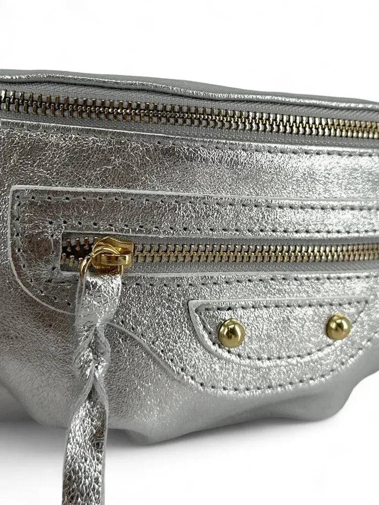 Sac banane en cuir irisé LOUKA GLOW Argent clair