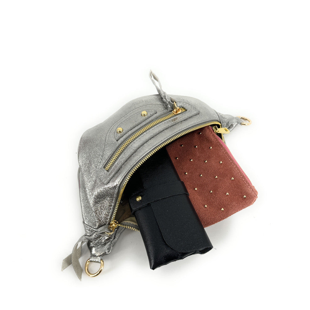 Sac banane en cuir irisé LOUKA GLOW Argent moyen