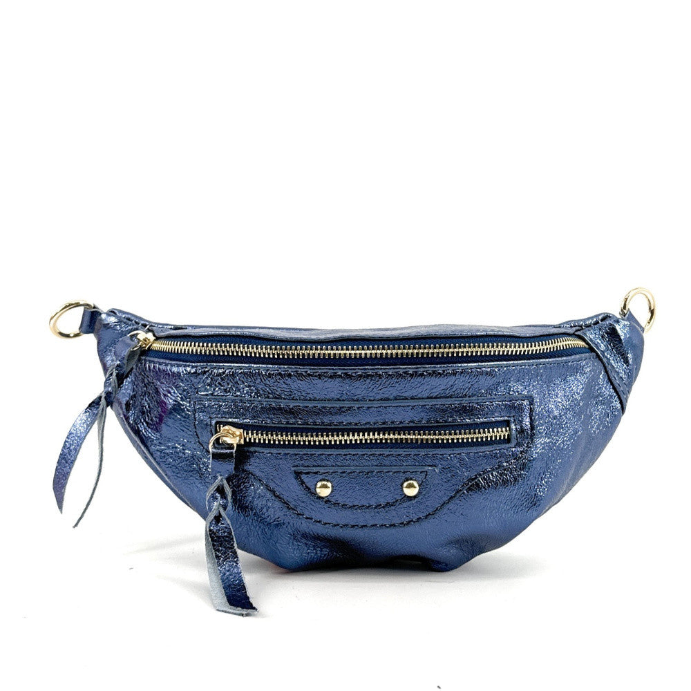 Sac banane en cuir irisé LOUKA GLOW Bleu cobalt