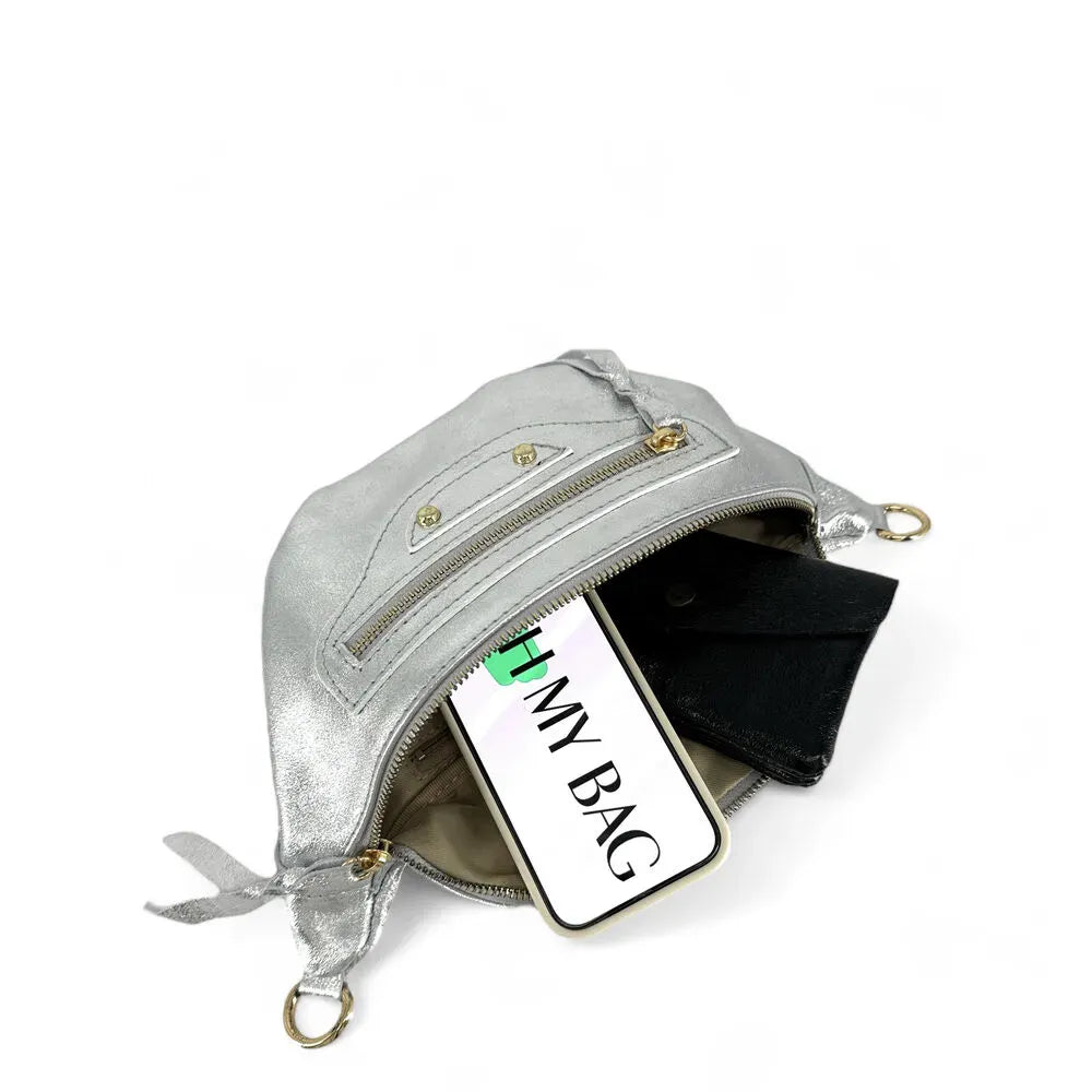 Sac banane en cuir irisé LOUKA GLOW Argent clair