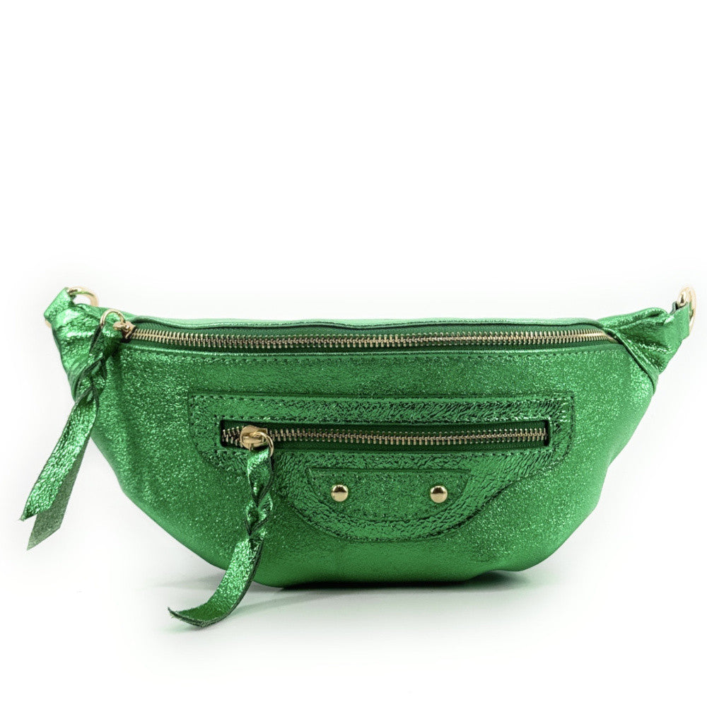 Sac banane en cuir irisé LOUKA GLOW Vert anglais irisé