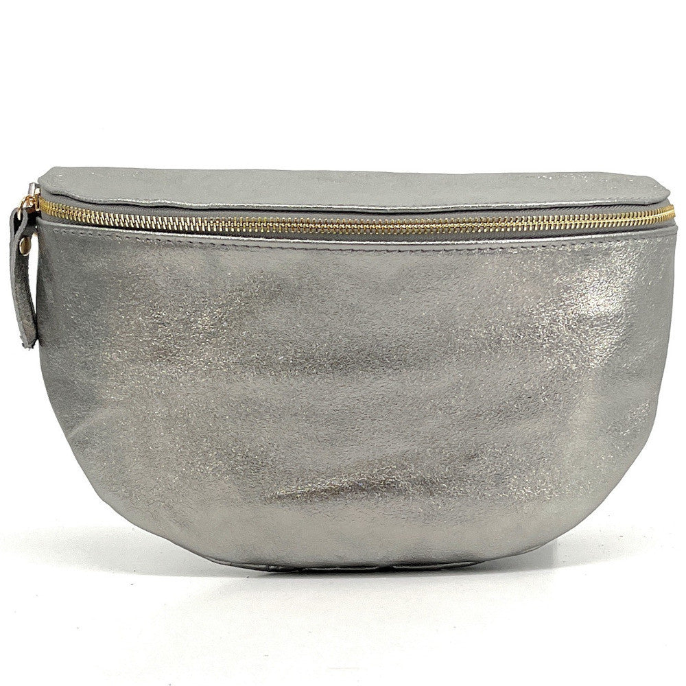 Sac banane en cuir irisé LOUNA Argent moyen