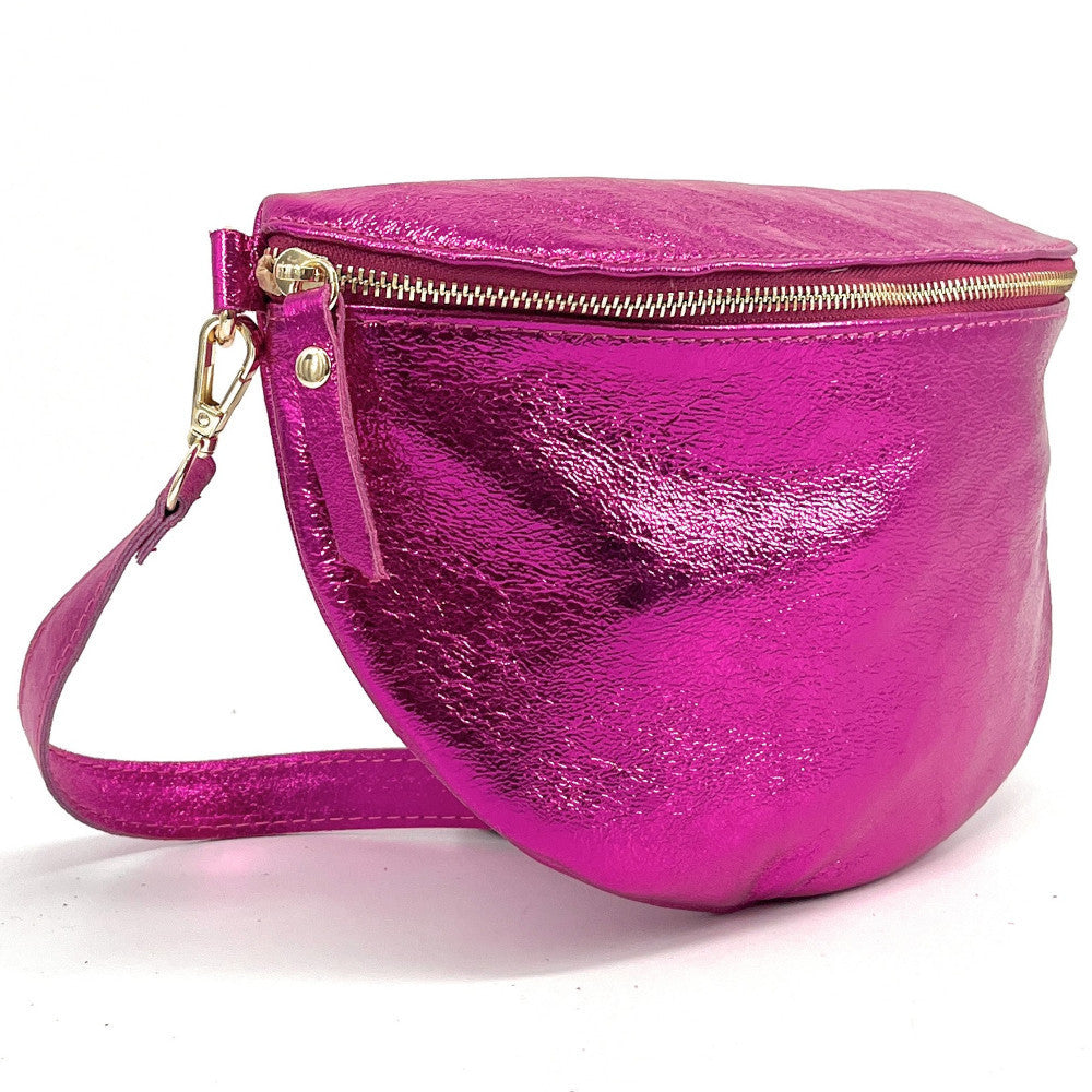 Sac banane en cuir irisé LOUNA Fuchsia irisé
