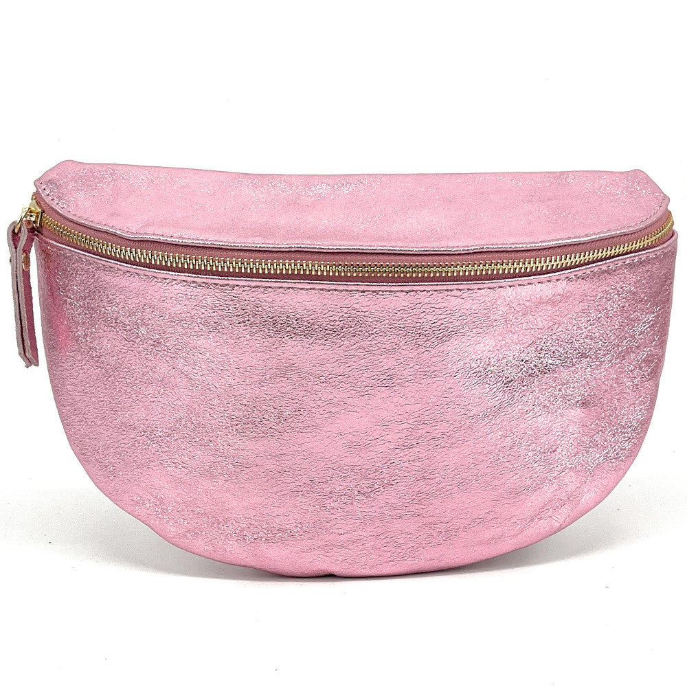 Sac banane en cuir irisé LOUNA Rose pâle irisé