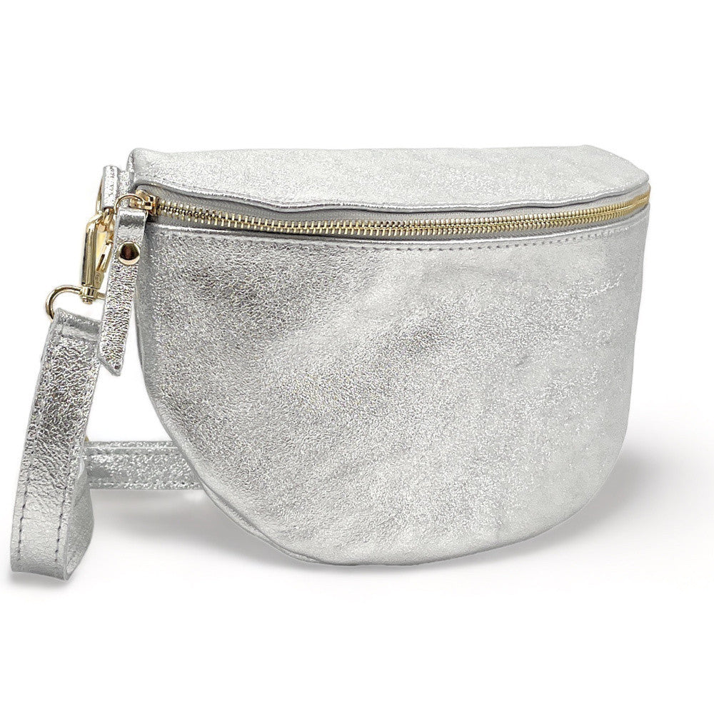Sac banane en cuir irisé LOUNA Argent clair