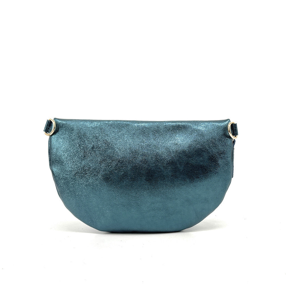 Sac banane en cuir irisé LOUNA Bleu vert canard